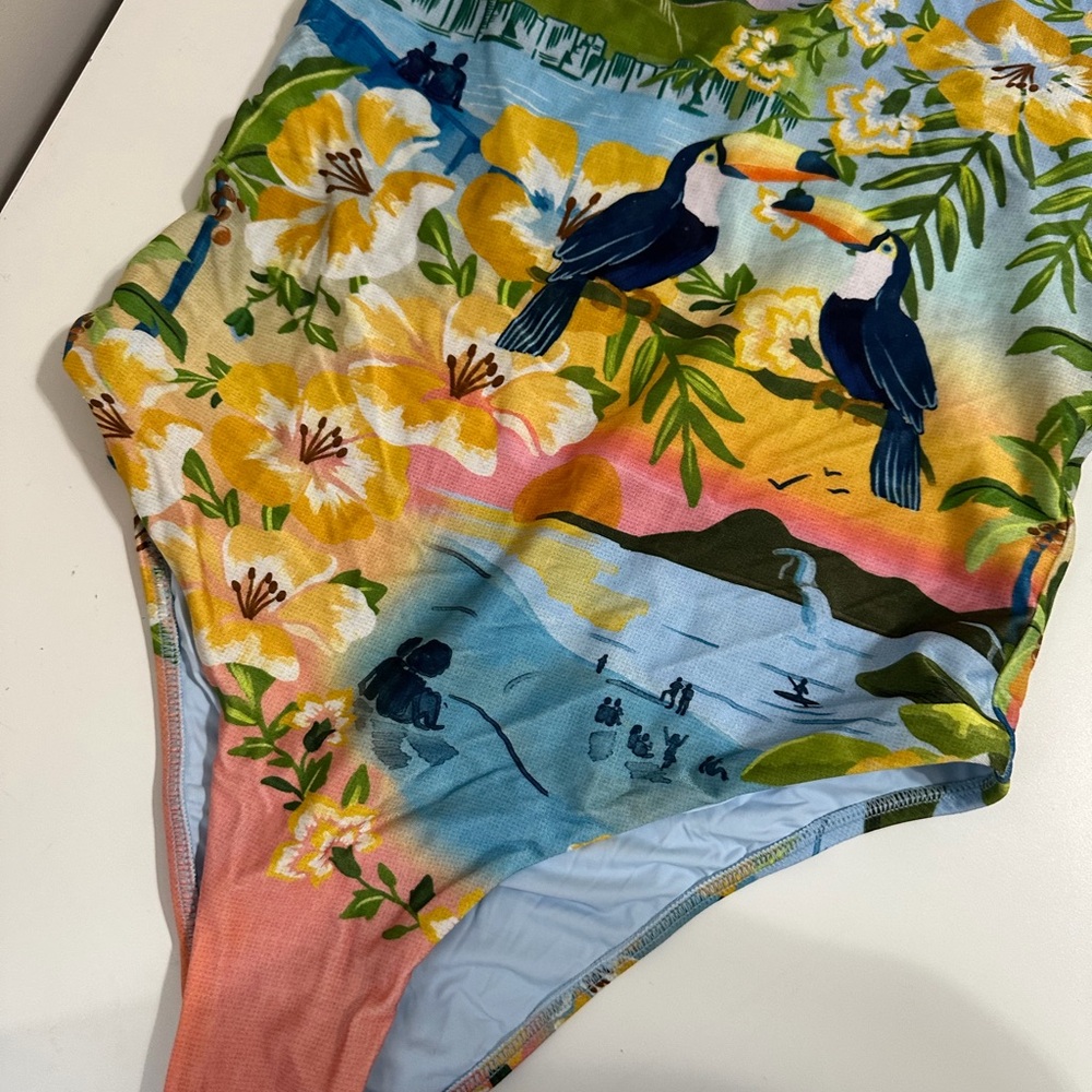 Farm Rio Colorful Rio One-Piece Swimsuit Women’s Size Medium Tropical Print - Picture 9 of 14
